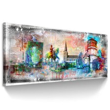 Düsseldorf Skyline Abstraktes Bilder Leinwand Wandbild Kunst Modern XXL 3345A