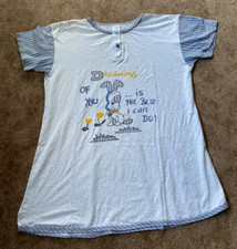 •♥• Nachthemd Damen Mädchen weiß blau Gr.  L Baumwolle •♥•