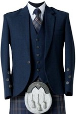 Blaue schottische Argyll Kilt Mischung Wolljacke mit Weste - Herren Hochzeitsjac