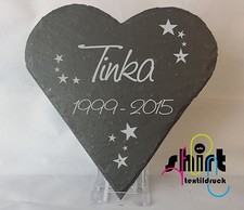  SH 3 - Herz Schieferherz Trauerplatte Grabstein Tier Haustier Hund Katze