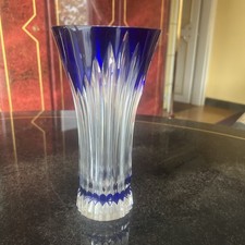 geschliffene Kristallvase Blumenvase Kristall Vase Glasvase blau Glas Vintage