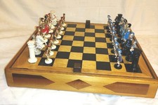 XL VINTAGE SCHACHBRETT 45,5 CM SCHACHSPIEL HOLZ + ZINNFIGUREN  RÖMER HANDARBEIT 