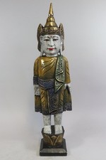 63cm stehender Buddha geschnitzte gefasste Holzfigur Thailand (GV452)