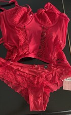 Hunkenmöller Corsage 80C/Slip M - Rot - Neu 