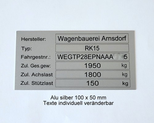 Aufkleber alu typenschild - od.,