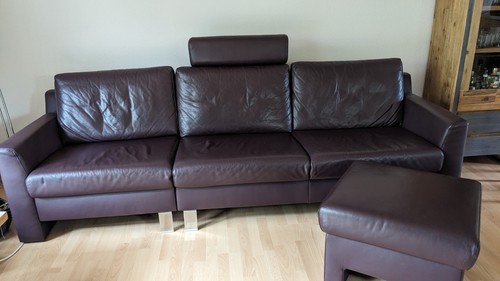 Ledercouch mit hocker - mit,