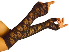 Damen Stulpen lang Armstulpen ohne Finger aus Spitze (One Size, Schwarz)