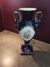 Prächtige  Schwanenhals Vase Höhe 29 cm  Kobalt mit Poliergold, Blüten  Lindner 