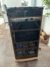 Phonoschrank, Hifi-Rack hochwertig, Bucheoptik abgedunkelte gebogene Glastür  