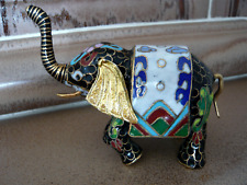 Großer Cloisonne Elefant Figur 9 cm Messing Metall Emaille 2