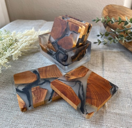 6er set untersetzer holz - set,