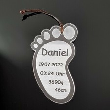 Baby Fußabdruck Geburt Name Gravur Geschenk neugeboren Babyfüße Geburtsangaben