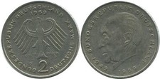2 DM 1969 C K.ADENAUER WEST & UNIFIED DEUTSCHLAND GERMANY Münze #AG269.3.D