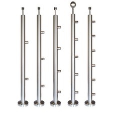 Edelstahl Pfosten Aufmontage mit Querstabhalter Geländer V2A Treppe 12mm Stab