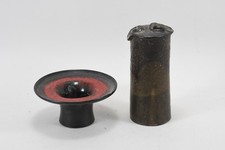 Q15K22- Karlsruher Majolika Keramik Schale und Künstler Keramik Vase signiert