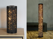 Ausgefallene Zylinder LED Lichtsäule, Tischleuchte & Stehleuchte Schwarz Gold