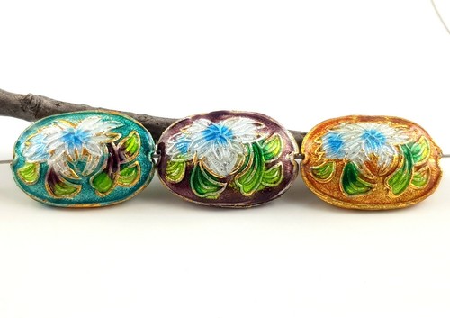 Cloisonne perlen ovale - cloisonne, blume