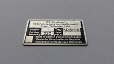 Typenschild Simson Schwalbe KR51/1K Plakette 230kg IFA VEB, blanko, Original DDR