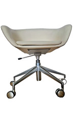 Arper Designer Drehstuhl Duna mit Rollen Made in Italy Creme Weiß Gestell Chrom