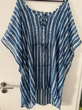 Damen Bluse Tunika Strandbluse Einheitsgröße blau weiß gestreift kurzarm