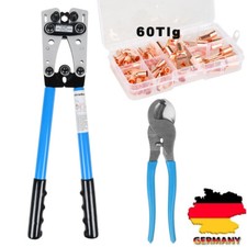 Crimpzangen Kabelschuhezange 6-50mm² mit 60x Sortiment Rohrkabelschuhe Ring Set