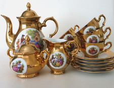 Mokkaservice Schumann Arzberg Fragonard Rokoko 24 Karat Gold vergoldet TOP