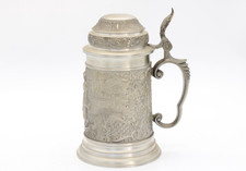 BMF Rein Zinn Bierkrug Krug Zinnkrug Relief Liebespaar Humpen Vintage H 18,5 cm