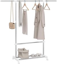 Kleiderständer auf Rollen, Kleiderstange ausziehbar Garderobe mit Ablage 64sb