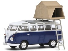VW Volkswagen T1b Samba Bus mit Dachzelt  - blue / white - SCHUCO 1:43