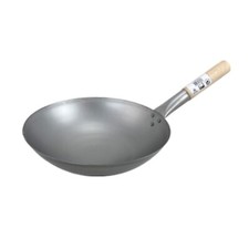 Wok Pfanne Ø 30cm runder Boden mit Holzgriff Eisenpfanne 10cm hoch Modell 17056