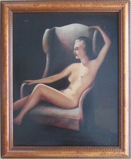 Ölgemälde Erotika weiblicher Akt im Sessel signiert K. Koch Realismus