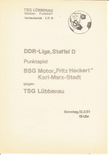 Ddr liga tsg lübbenau - 80/81,