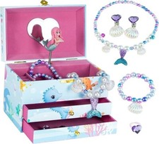 Schmuckschachtel für Mädchen mit Musik (5 Schmucksets) Schichten Meerjungfrau bl