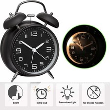 Retro Glockenwecker Aufziehwecker Nostalgie Doppelglocken Wecker Uhr Schwarz