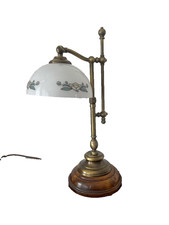 Tischlampe Tischleuchte Altmessing Holz Glas höhenverstellbar