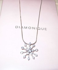 DIAMONIQUE * SCHNEEFLOCKE * ABNEHMBARER ANHÄNGER STERLINGSILBER 16" KETTE HALSKETTE QVC