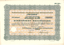 Preßluftwerkzeug- und Maschinenbau AG "PREMAG" - Aktie 100 RM - Berlin 1932