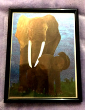 Metall - Kunst - Elefanten - Bild,   Afrikanische   Elefanten-Kuh   mit   Kalb