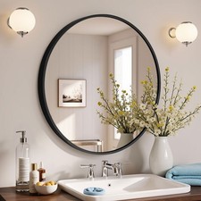 Spiegel Rund mit Schwarz Metallrahmen Bad Wandspiegel Schminkspiegel φ 40 cm