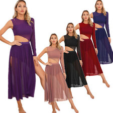 DE Damen Swingkleid Ausschnitt Lang Ballettanzug Rumba Tanzkostüm Tango Kleider