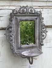 Shabby Spiegel Wandspiegel Kerzenhalter Wandleuchter Blaker, Eisen Grau Braun