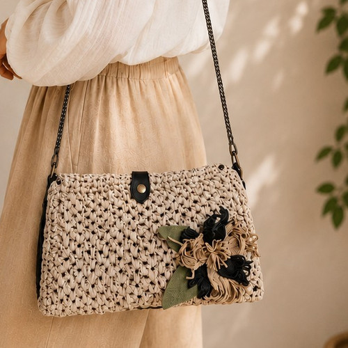 Handgefertigte raffia tasche - raffia,