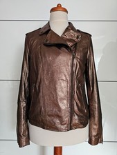 Brandalism Lederjacke gold bronze Gr. 42 Bikerstil Kragen Schulterklappen