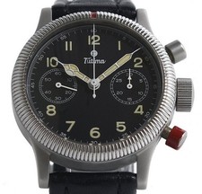 TUTIMA Flieger Chronograph 1941 Automatik schwarzes Zifferblatt SS Leder...