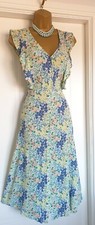 Vintage 30er 40er Stil Aqua Pastell Blumen Party Festival Tag Urlaub Kleid UK 14