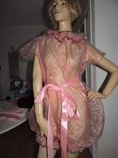 Zart Organza Hauch Body rosa sissy Nylon Negligee transparent XXL