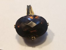 großer,  ovaler Rauchquarz-Clipanhänger , 333 GG, facettierter Fantasieschliff.