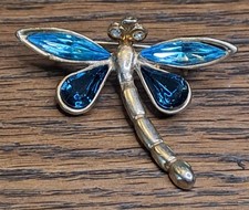 Alte Brosche Anstecknadel Modeschmuck Blaue Libelle Silberfarben Vintage