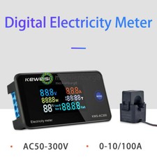 6 in 1 Color Display Digital Power Energy Temp Meter Ammeter Voltmeter AC50-300V