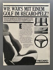 Golf im Recaro-Pelz VW Recaro Sportsitz Oldtimer 1985 Vintage Ad Werbung Reklame